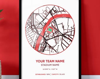 Personalised Football Stadium Map Print | Custom Club & Stadium Name | 3 Colour Styles | Gift for Football Fans