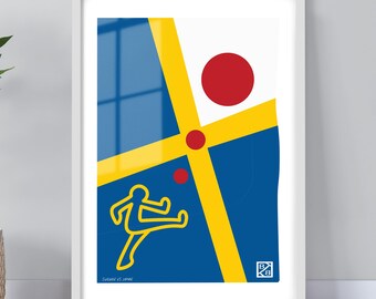 Sweden vs Japan Football Print | Minimalist Line Art Fixture Poster | USA Canada Mexico 2026