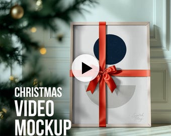Christmas Frame Video Mockup PSD – Magic Bow Unravel - 3 Scenes