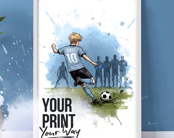 Football Wall Art Print, Personalised Prints Boy and Girl Bedroom Decor, Kid Bedroom Decor, Personalised Colour, Name and Number