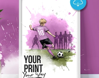 Football Wall Art Print, Personalised Prints Boy and Girl Bedroom Decor, Kid Bedroom Decor, Personalised Colour, Name and Number, Download