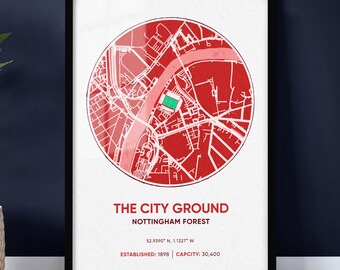 The City Ground Nottingham Forest Stadium Map Print | Football Gift | Wall Art | A4 A3 Poster | Gift for Football Fans