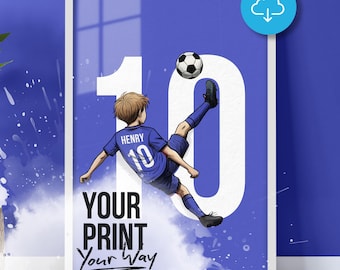 Football Wall Art Print, Personalised Prints Boy and Girl Bedroom Decor, Kid Bedroom Decor, Personalised Colour, Name and Number
