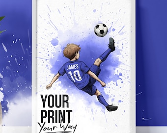 Football Wall Art Print, Personalised Prints Boy and Girl Bedroom Decor, Kid Bedroom Decor, Personalised Colour, Name and Number