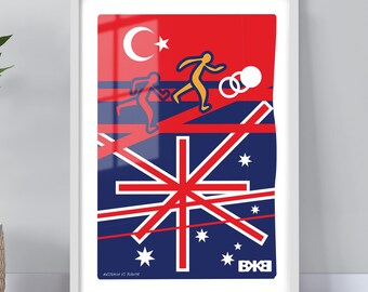 Australia vs Türkiye Football Print | Minimalist Line Art Fixture Poster | USA Canada Mexico 2026