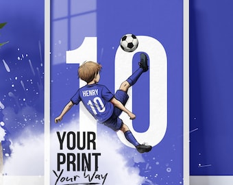 Football Wall Art Print, Personalised Prints Boy and Girl Bedroom Decor, Kid Bedroom Decor, Personalised Colour, Name and Number
