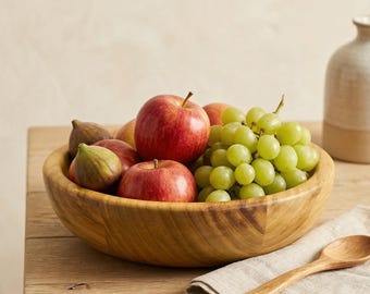 Wood Salad Bowl – Handmade Rustic Wooden Serving Bowl – 26 cm Natural Kitchen Decor – Unique Gift Idea