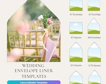 Wedding Envelope Liner Template, Canva Editable, DIY Printable A7 A6 A2 4Bar, Euro and Square Flap, Drag and Drop Digital Download