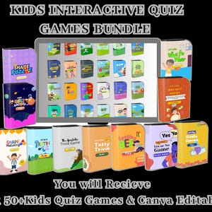 Kids Interactive Quiz Games Bundle: 50+ Canva Editable Games (PLR)