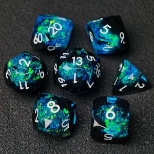 Handmade Dark Sapphire Crystal Resin Dice Holographic Galaxy Foil For Dungeons & Dragons Star Elf Warlock Collector Present