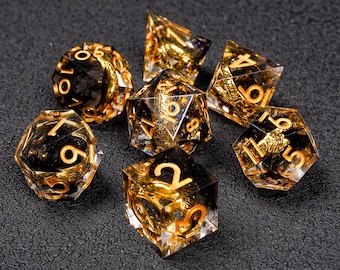 Magic Dice, Handmade Dice, Dice Set, DND Dice, Black Gold Sharp Edges Dice, D&D Dice Set, Role Playing Game Dice, TTRPG Set of Dice