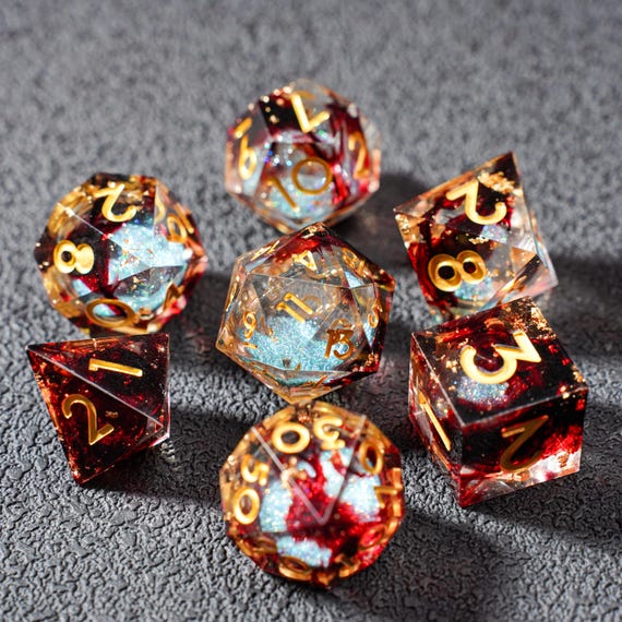 Conjunto de dados de núcleo líquido DND,líquido hechos a mano para regalos DND,Dados líquidos de resina,Dados DND de lámina de oro