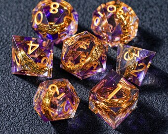 RPG dice set,Set of Shining Gold Dice, Dice for D&D and RPG for Tabletop Games, Gifts, Tower, Handcrafted and Sharp Gold Polyhedral Set