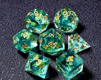 Glücksklee-Würfelset, Würfelset für Rollenspiele, Dungeons & Dragons, Polyedrische Würfel für D&D, Glückswürfel aus Harz, D&D-Geschenk, W6, W20