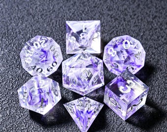 Gothic Dice Set,Light purple DND Dice Set,Resin Sharp Edge Dice Set,Dice Set for Dungeons and Dragons,Blue Polyhedral Dice Set