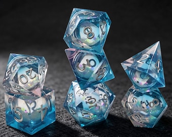 Purple Handmade Liquid Core Dice Sharp Edge Resin Dice Set: Blue Purple Iridescent DND Dice,Dungeons and Dragons