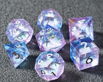 Purple Handmade Liquid Core Dice Sharp Edge Resin Dice Set: Blue Purple Iridescent DND Dice,Dungeons and Dragons