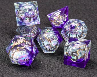 Purple Green  Liquid Core Dice Set for Dungeons and Dragons, Liquid Core d and d Dice for DnD Gifts, Resin Liquid Dice, Resin Dice