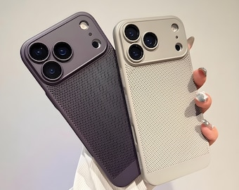 iPhone 17 Pro Max Cooling Case – Matte Mesh Shockproof Bumper with Lens Protector, Frosted Non‑Slip Summer Cover in 13 Colors