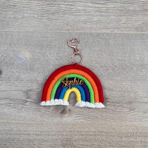 Personalised macrame rainbow keyring keychain