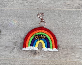 Personalised macrame rainbow keyring keychain