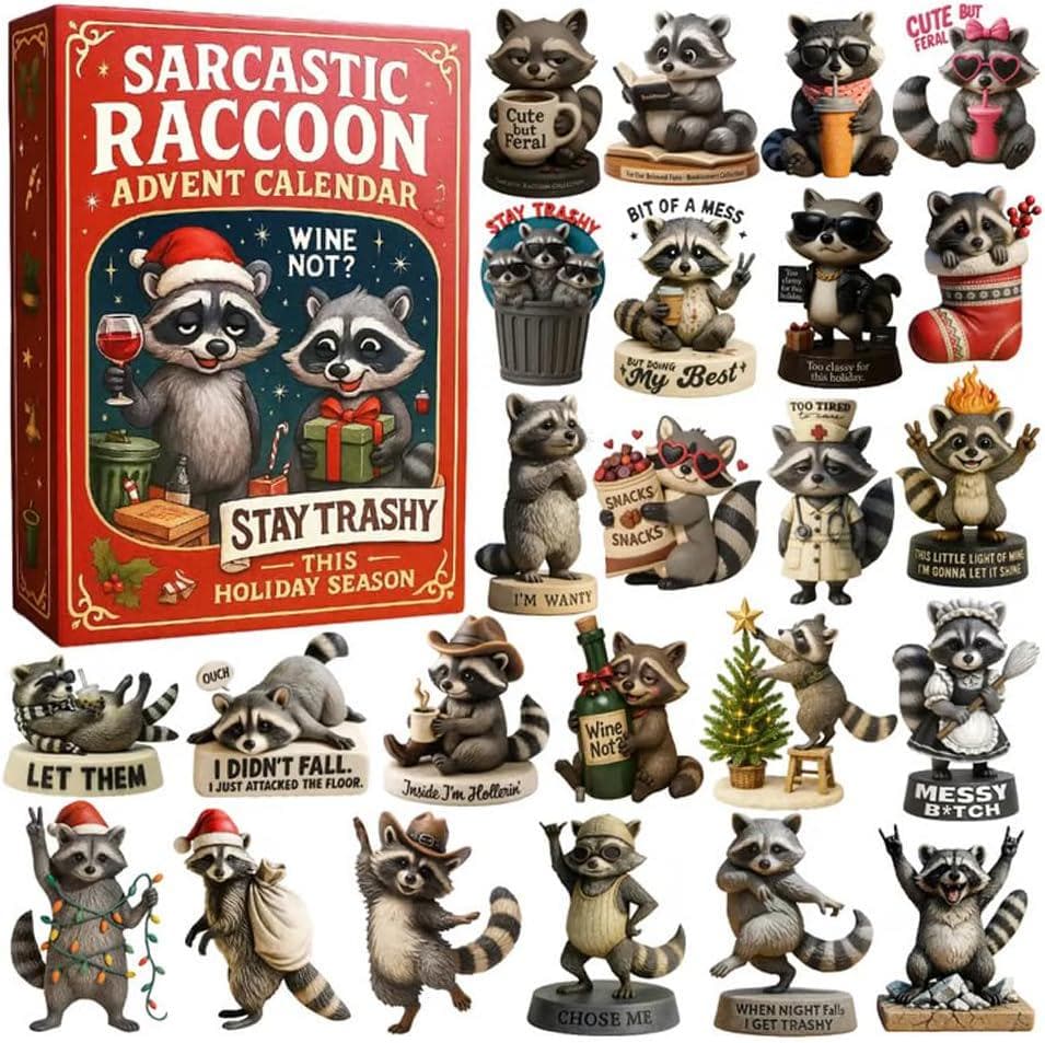 Discover Funny Raccoon Christmas Advent Calendar Ornaments, 2D Flat Acrylic 24 Days Countdown Mini Hanging Tree Xmas Decoration