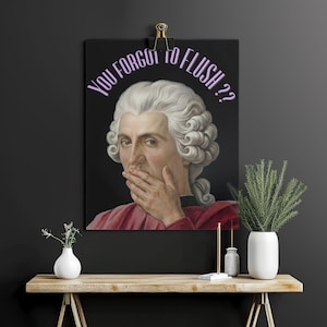 ou Forgot to Flush Poster, Funny Bathroom Wall Art, Vintage Oil Painting Print, Neon Sign Guest Bathroom Decor, Renaissance Toilet gift