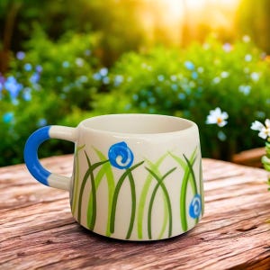 Blue Floral Cup, Hand-Painted Ceramic, Flower Coffee Mug, Tea Cup, Gift for Coffee & Tea Lovers, Kütahya Pottery