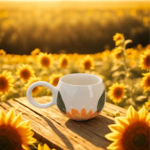 Sunflower Cup - handbemalte Kaffeetasse, Blumenteetasse, einzigartiges Geschenk aus der Türkei, Natur inspiriertes Küchengeschirr, handgefertigte Keramiktasse
