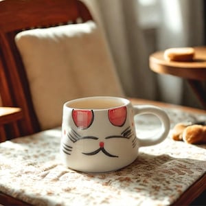 Whimsical Cat Espresso Mug | Cute Hand-Painted Ceramic Coffee Cup, Handmade Turkish Pottery