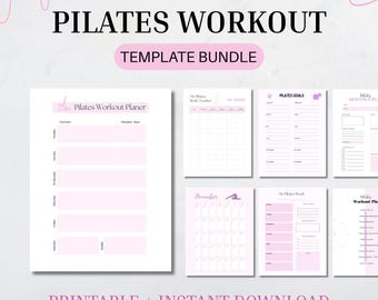 Pilates Workout Template Bundle | Editable Canva Templates | Printable Instructor Goal Tracker | Fitness Coach Planner & Instructor Tools