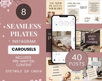 Pilates Instagram Carousel Templates: Editable Canva Social Media (Digital Download)