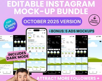 Instagram 2025 Mockup Templates: Editable Canva Feed Planner (Digital Download)