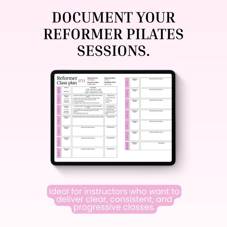 Pilates Class Planner Reformer Template | Printable & Fillable PDF for ...