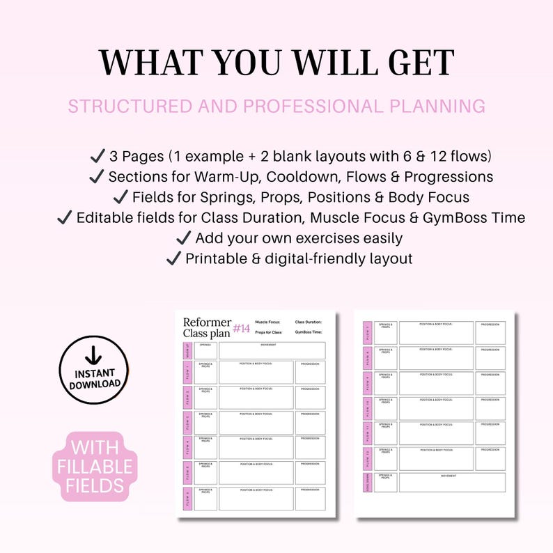 Pilates Class Incentive Chart.pdf Pilates Class Planner Reformer Template | Printable & Fillable PDF for ...