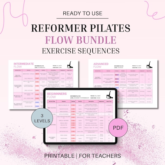 Reformer Pilates Flow Bundle: 3 Ready-To-Use Reformer Pilates Workout Flows for Teachers (Printable PDF) Instructor Plan, Digital Download
