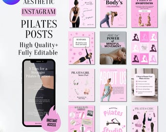 Pink Pilates Instagram Post Canva Templates | Instructor Social Media Content | Aesthetic Pilates Studio Branding | Fitness Coaches Stories