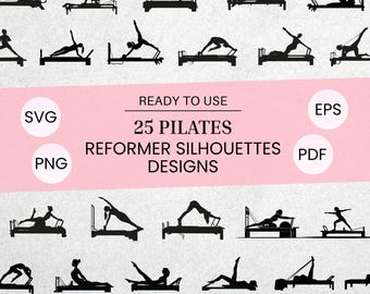 Pilates Reformer Silhouettes: 25 Fitness Designs (Digital Download)