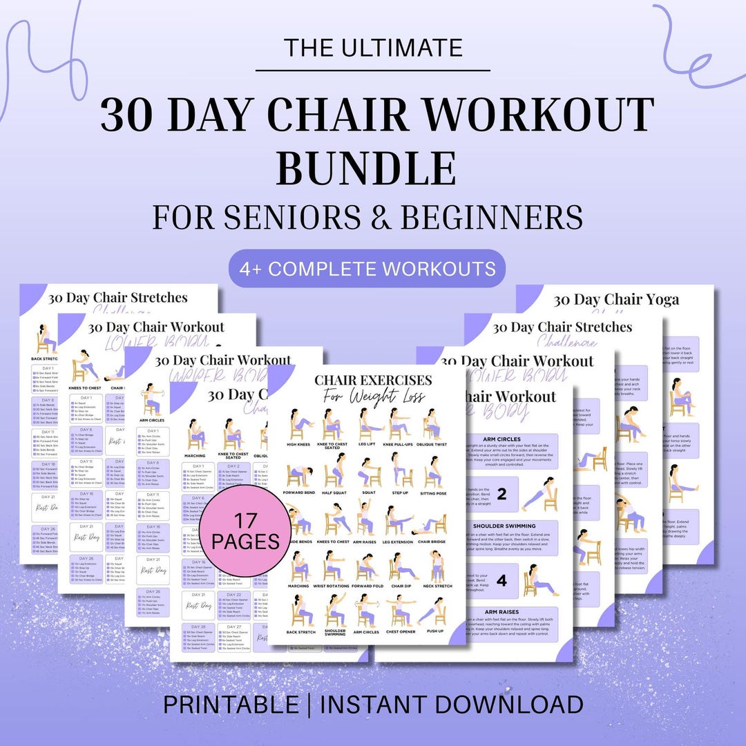 30 Day Chair Workout Bundle Printable, Yoga Challenge for Seniors ...