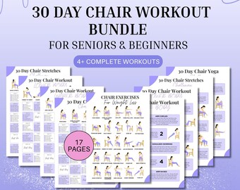 30 Day Chair Workout Bundle Printable, Yoga Challenge for Seniors & Beginners, Full Body Exercise Guide, Fitness Plan PDF, Digital Download