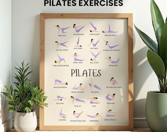Pilates Art POSTER: Classical Exercise Poses (Digital DOWNLOAD) Workout Chart, Studio Decor, Printable Gift, Wall Art, Pilates Studio Decor