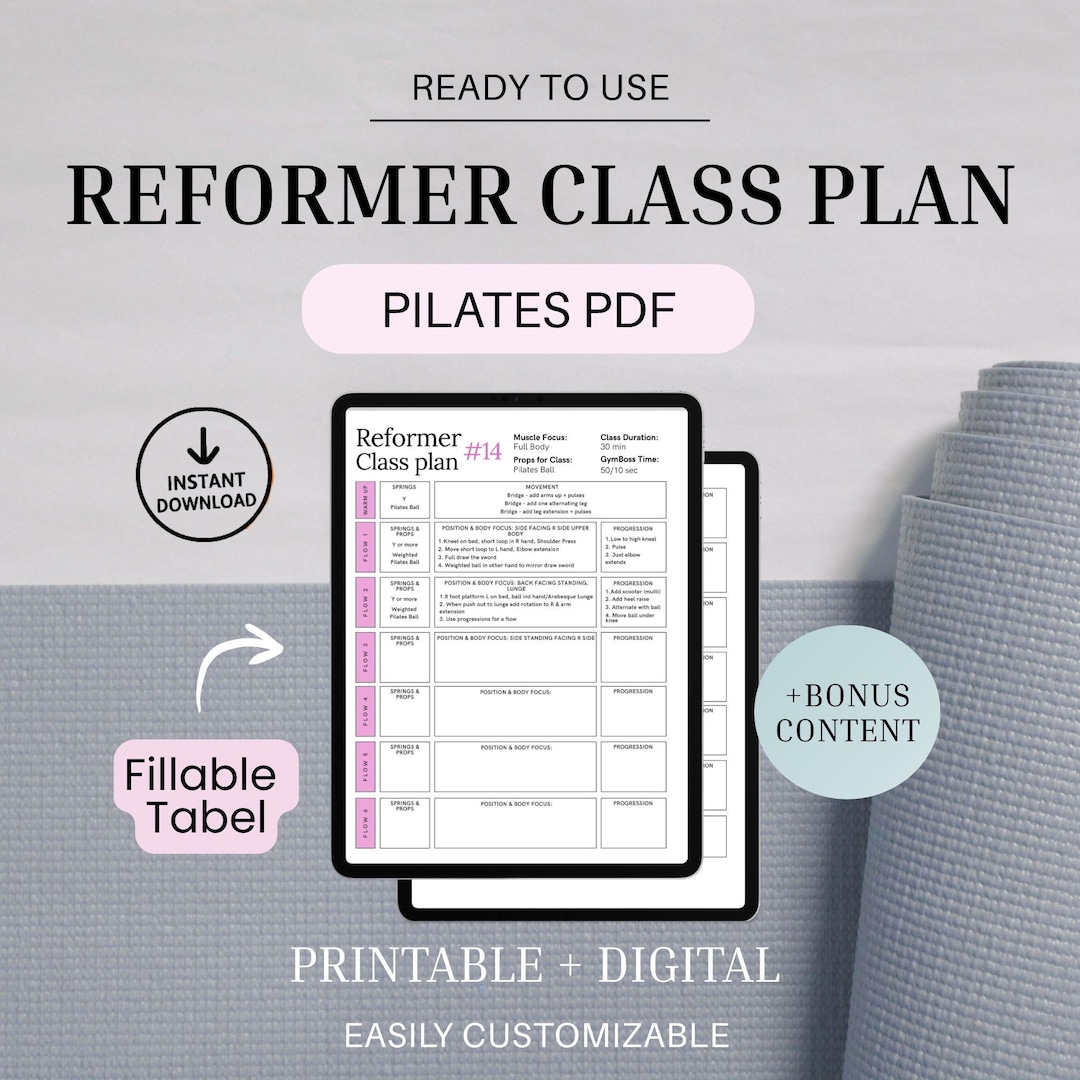 Pilates Class Planner Reformer Template | Printable & Fillable PDF for ...