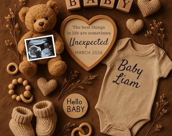 Unexpected Pregnancy Announcement Template, Editable Digital Baby Reveal, Surprise Gender Neutral Canva Design for Social Media 2025