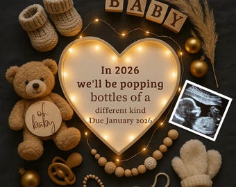 New Years Pregnancy Announcement Digital, 2026 Baby Reveal, Editable New Year Gender Neutral Template, We're Expecting Social Media Post