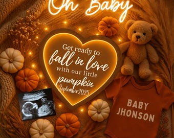 Plantilla digital para anuncio de embarazo de otoño, revelación de bebé en otoño, anuncio de bebé editable de Little Pumpkin, redes sociales de género neutro