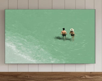 ミニマルなスイミングプールアート、水中の人々、サムスン製フレームTVアート（デジタルダウンロード）