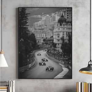F1 Monaco Grand Prix kunst aan de muur, Formule 1 Racing print, zwart-wit F1-print, Formule 1 circuit digitaal, F1-fans cadeau downloaden