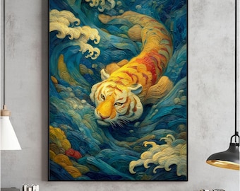 Japanese Tiger Ukiyo-e Art Print, Asian Decor (Digital Download)