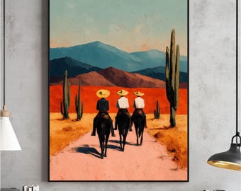 Stampa di cowboy del sud-ovest, arte astratta di cavalli western (download digitale)