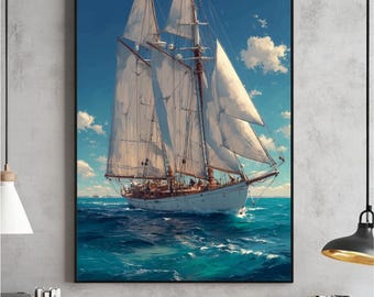 Impresión fotográfica de regata de veleros, arte de carreras costeras (descarga digital)